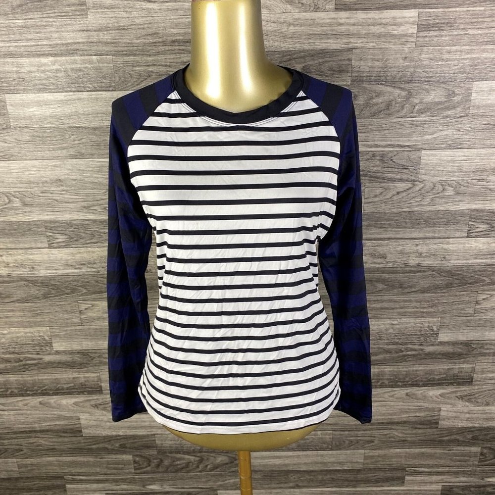 TOMMY BAHAMA Crewneck Blue/White Striped Long Sleeve Shirt Women's Size Large